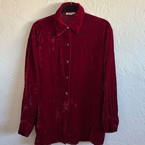 Ann Taylor holiday silk blend crushed velvet long sleeve button down tunic top
